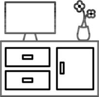 Desktop with Flower Pot on Cabinet or Drawer Icon. vector