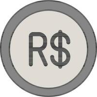 Grey Brazil Real Coin Icon in Flat Style. vector