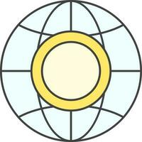 Global With Coin Icon Or Symbol In Cyan And Yellow Color. vector