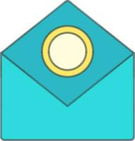 Money Envelope Symbol In Cyan And Yellow Color. vector