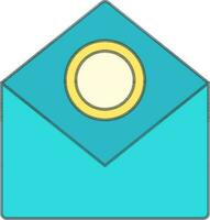 Money Envelope Symbol In Cyan And Yellow Color. vector