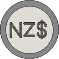 New Zealand Dollar Coin Icon in Grey Color. vector