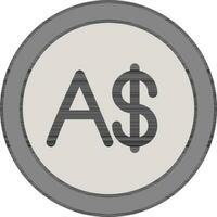 Grey Australian Dollar Coin Icon on White Background. vector