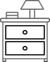 cabecera mesa o cajón icono en negro línea Arte. vector