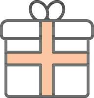 plano estilo regalo caja icono en blanco y melocotón color. vector