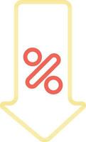 Line Art Percentage Arrow Down Icon in Red and Yellow Color. vector