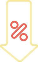 Line Art Percentage Arrow Down Icon in Red and Yellow Color. vector