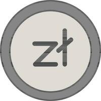 gris zloty moneda icono en plano estilo. vector