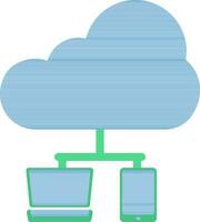 Cloud Connected Smart Device Icon In Blue And Green Color. vector