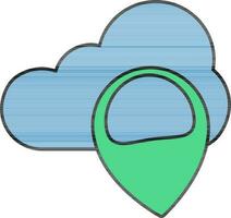 Cloud Navigation Map Pin Icon In Blue And Green Color. vector