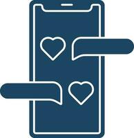 Isolated Love Chat on Smartphone Icon in Blue Color. vector