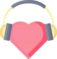 ilustración de corazón con auricular música icono en plano estilo. vector