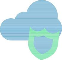 Cloud Protected Shield Icon In Flat Style. vector
