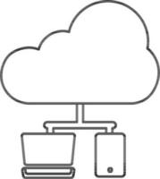 Cloud Connected Smart Device Icon In Black Outline. vector