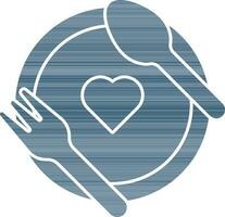 Vector Illustration of Plate With Heart Icon in Blue Color.