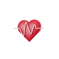 3d icon render heart with pulse line beat png