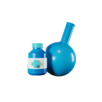 química tubo y píldora botella para medicina laboratorio en 3d ilustración estilo png