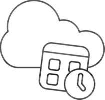 Cloud With Time Management Icon In Black Line Art. vector