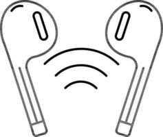 Wireless Earphone Icon in Black Line Art. vector