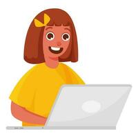 Cute Girl Using Laptop on White Background. vector