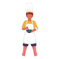 dibujos animados personaje de cocinero chico participación cuenco en estar pose. vector