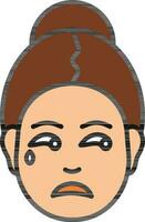 Crying woman face character on white background. vector