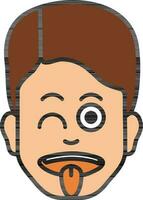 Cartoon Man winking an eye with tongue out on white background. vector