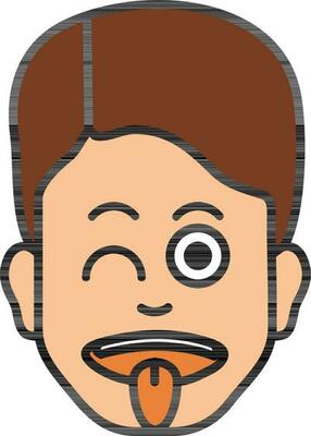 Cartoon Man winking an eye with tongue out on white background.