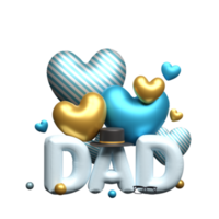 Balloony DAD Text with Colorful Hearts Shapes and Cap, Eyeglasses for Father Day Concept. png