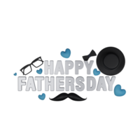 Happy Father Day Poster Design with Male Hipster Elements and Blue Hearts on Transparent Background. 3D Render. png