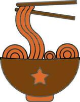 Noodles Bowl Icon In Brown And Orange Color. vector