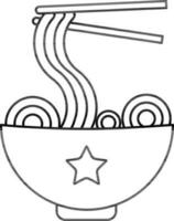 Noodles Bowl Icon In Black Line Art. vector