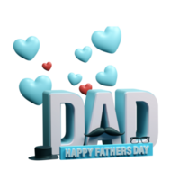 3D Blue and White DAD Text with Male Hipster Elements and Flying Hearts for Happy Father Day Celebration Concept. png