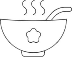 Soup Bowl With Spoon Icon In Black Line Art. vector