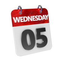 Wednesday 5 Date 3D Icon Isolated, Shiny and Glossy 3D Rendering, Month Date Day Name, Schedule, History png