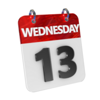 Wednesday 13 Date 3D Icon Isolated, Shiny and Glossy 3D Rendering, Month Date Day Name, Schedule, History png