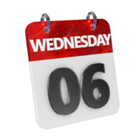 Wednesday 6 Date 3D Icon Isolated, Shiny and Glossy 3D Rendering, Month Date Day Name, Schedule, History png