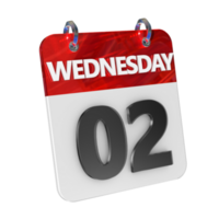 Wednesday 2 Date 3D Icon Isolated, Shiny and Glossy 3D Rendering, Month Date Day Name, Schedule, History png