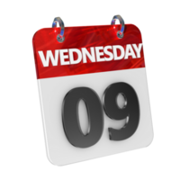 Wednesday 09 Date 3D Icon Isolated, Shiny and Glossy 3D Rendering, Month Date Day Name, Schedule, History png