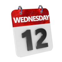 Wednesday 12 Date 3D Icon Isolated, Shiny and Glossy 3D Rendering, Month Date Day Name, Schedule, History png