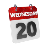 Wednesday 20 Date 3D Icon Isolated, Shiny and Glossy 3D Rendering, Month Date Day Name, Schedule, History png