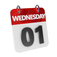 Wednesday 1 Date 3D Icon Isolated, Shiny and Glossy 3D Rendering, Month Date Day Name, Schedule, History png