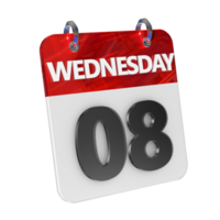 Wednesday 08 Date 3D Icon Isolated, Shiny and Glossy 3D Rendering, Month Date Day Name, Schedule, History png