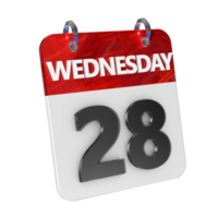 Wednesday 28 Date 3D Icon Isolated, Shiny and Glossy 3D Rendering, Month Date Day Name, Schedule, History png