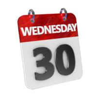 Wednesday 30 Date 3D Icon Isolated, Shiny and Glossy 3D Rendering, Month Date Day Name, Schedule, History png