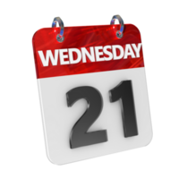 Wednesday 21 Date 3D Icon Isolated, Shiny and Glossy 3D Rendering, Month Date Day Name, Schedule, History png