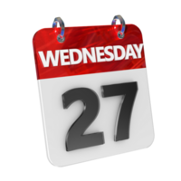 Wednesday 27 Date 3D Icon Isolated, Shiny and Glossy 3D Rendering, Month Date Day Name, Schedule, History png