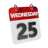 Wednesday 25 Date 3D Icon Isolated, Shiny and Glossy 3D Rendering, Month Date Day Name, Schedule, History png