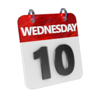 Wednesday 10 Date 3D Icon Isolated, Shiny and Glossy 3D Rendering, Month Date Day Name, Schedule, History png