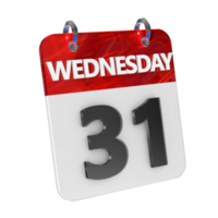 Wednesday 31 Date 3D Icon Isolated, Shiny and Glossy 3D Rendering, Month Date Day Name, Schedule, History png